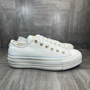 Converse Platform Sneakers Women 8 White Canvas Pastel Floral NEW A08732C